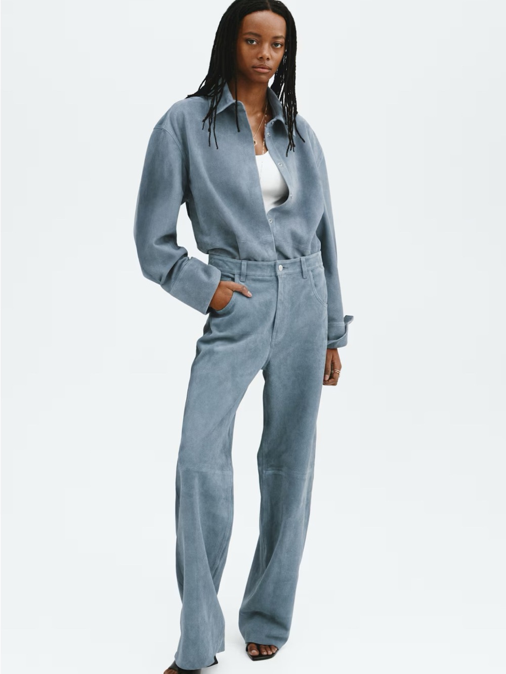 H&M Premium Quality Genuine Suede Leather Set Shirt + Matching Suede Pants